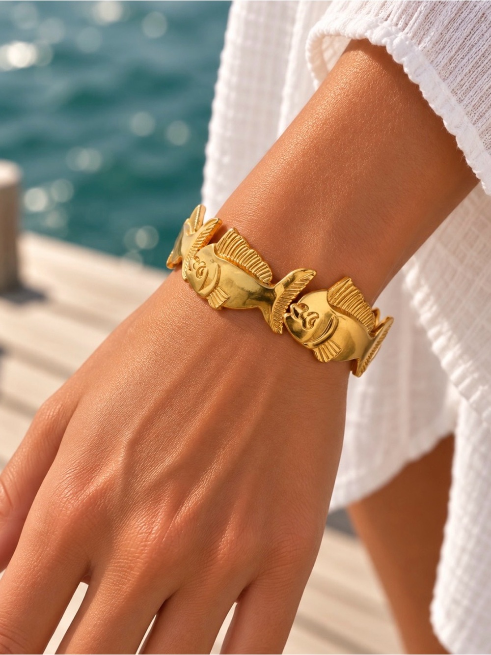Gold Fish Link Bracelet - Women Jewelry